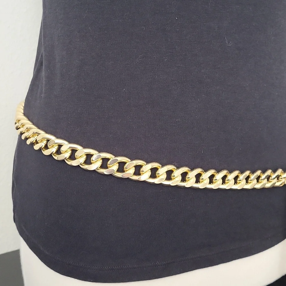 Women's Gold Tone Wide Cuban Link Chain Belt 42" end to end 3/4" width - Picture 5 of 11